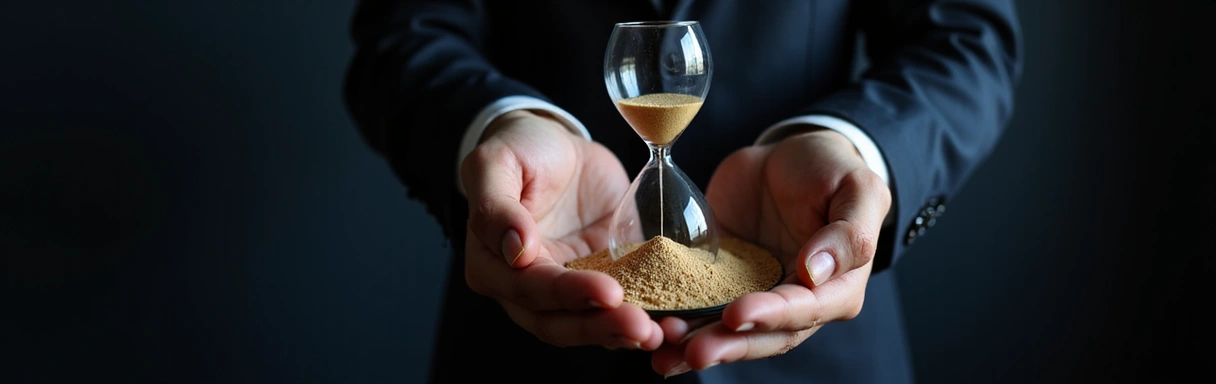 Manos sosteniendo reloj de arena representando el tiempo en el juego responsable